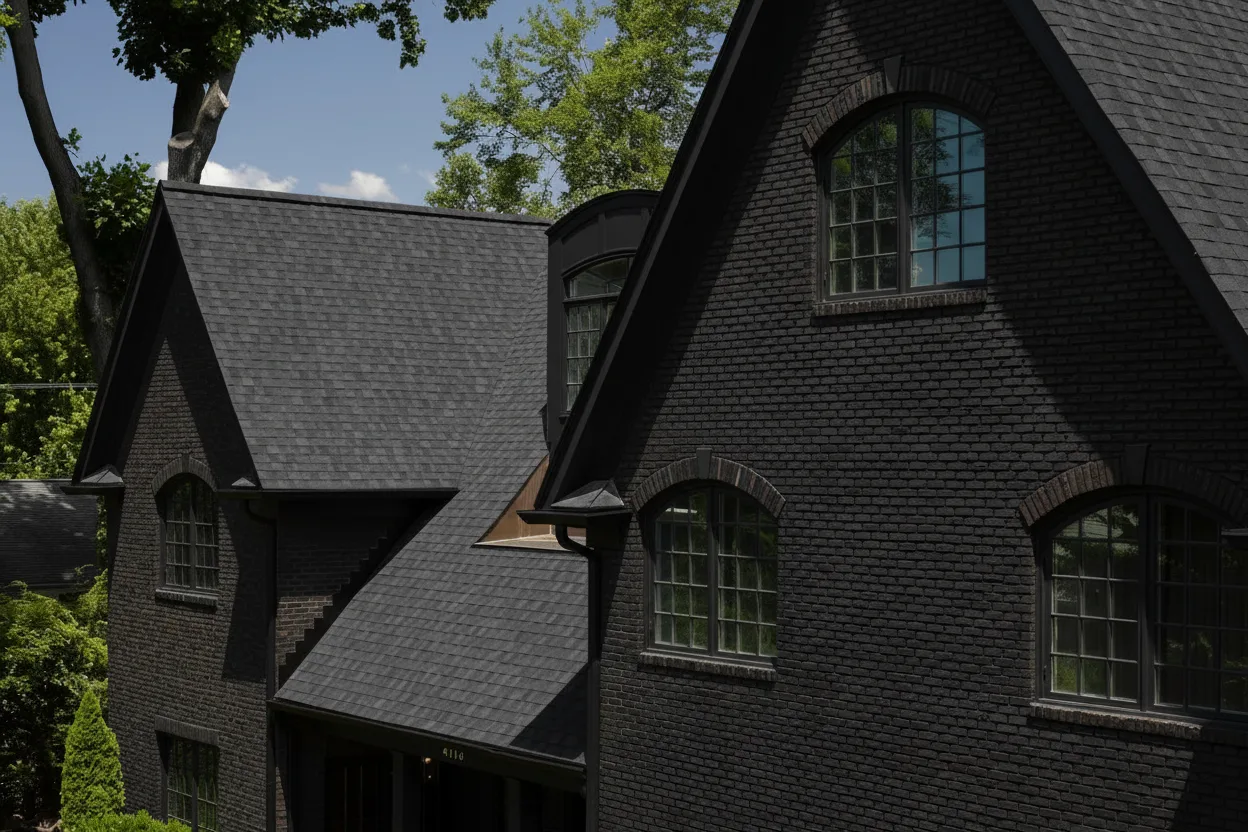 Black house with Black roof using Landmark Charcoal Black