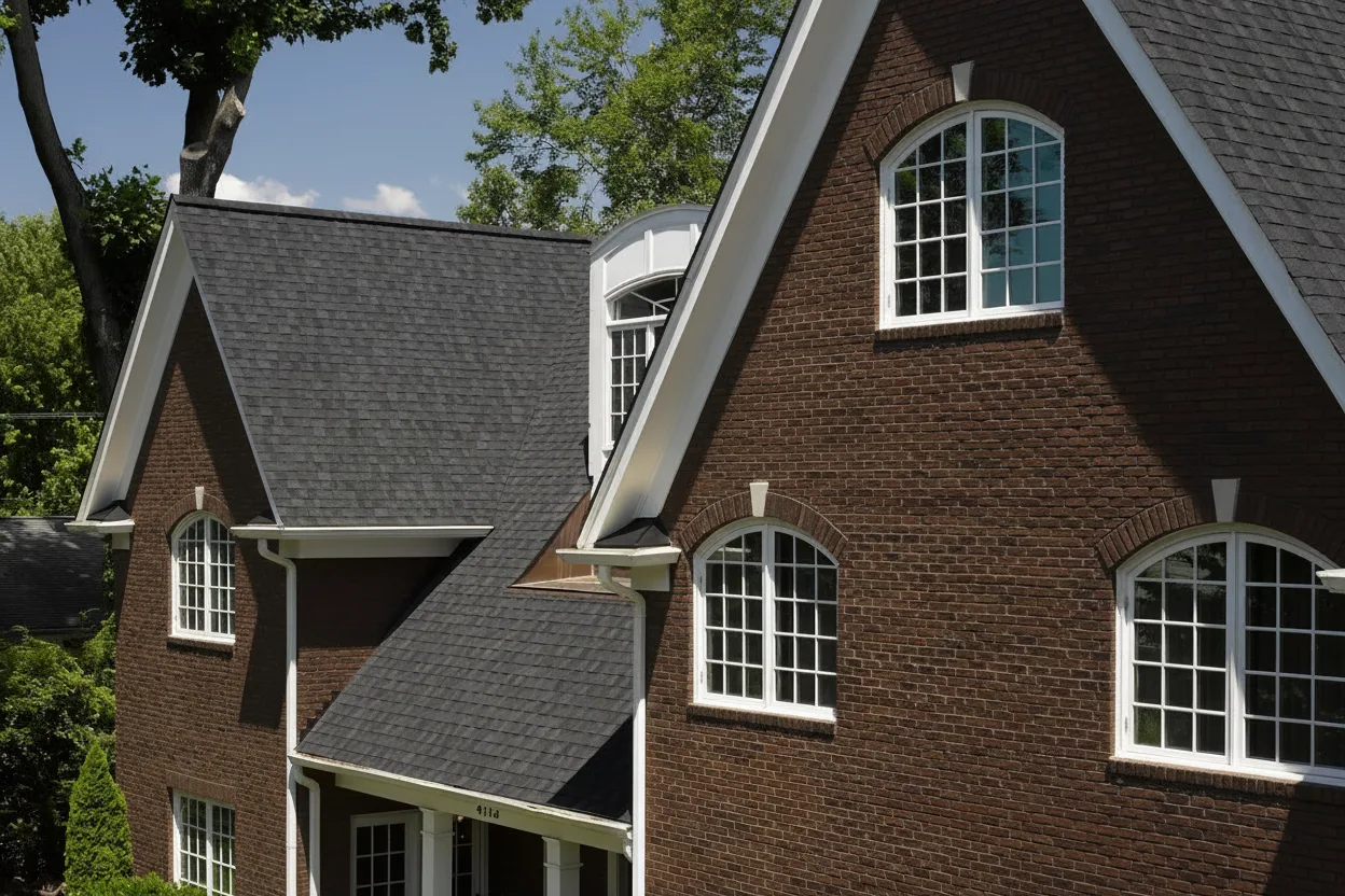 Dark Brown house with Black roof using Landmark Charcoal Black