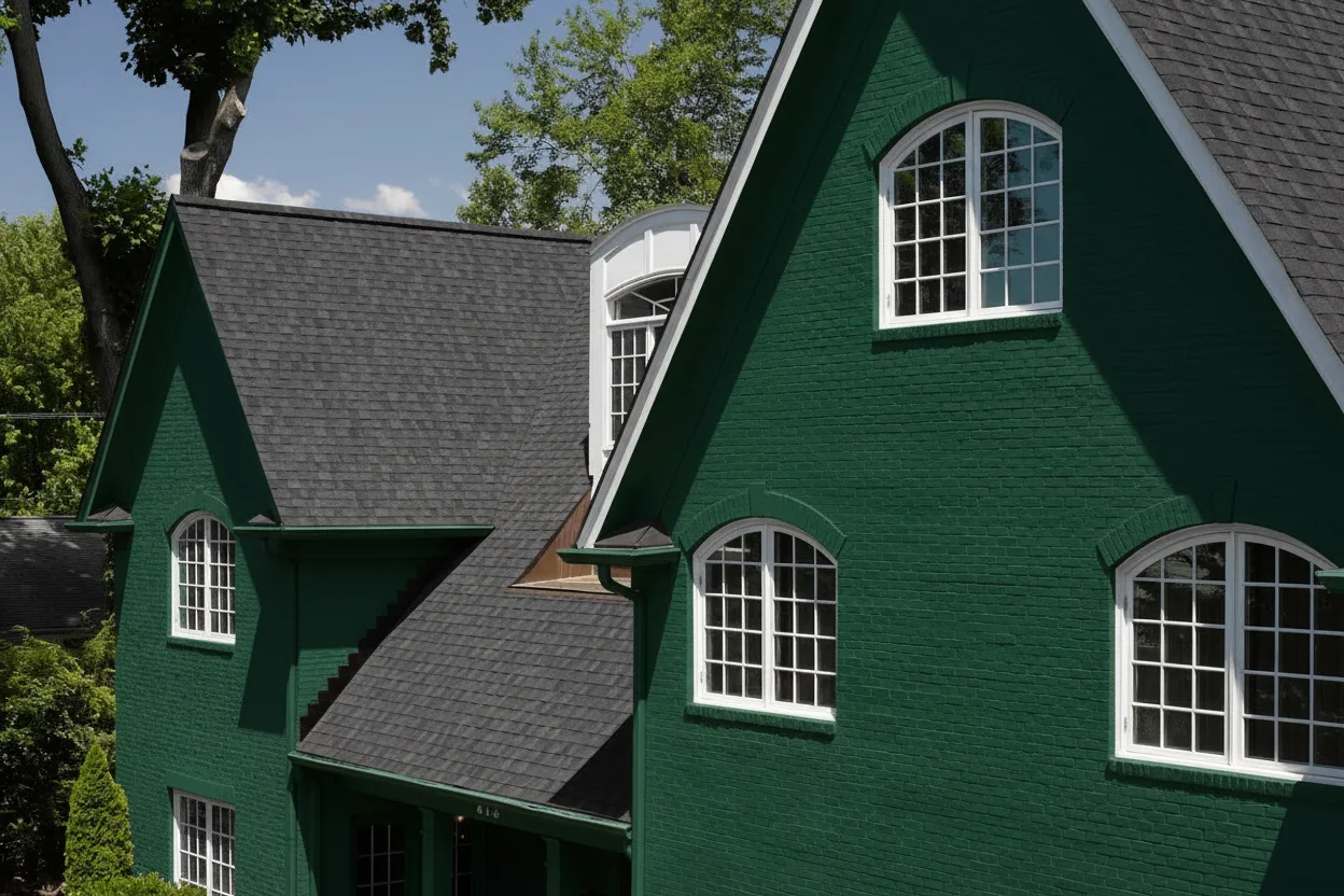Hunter Green house with Black roof using Landmark Charcoal Black