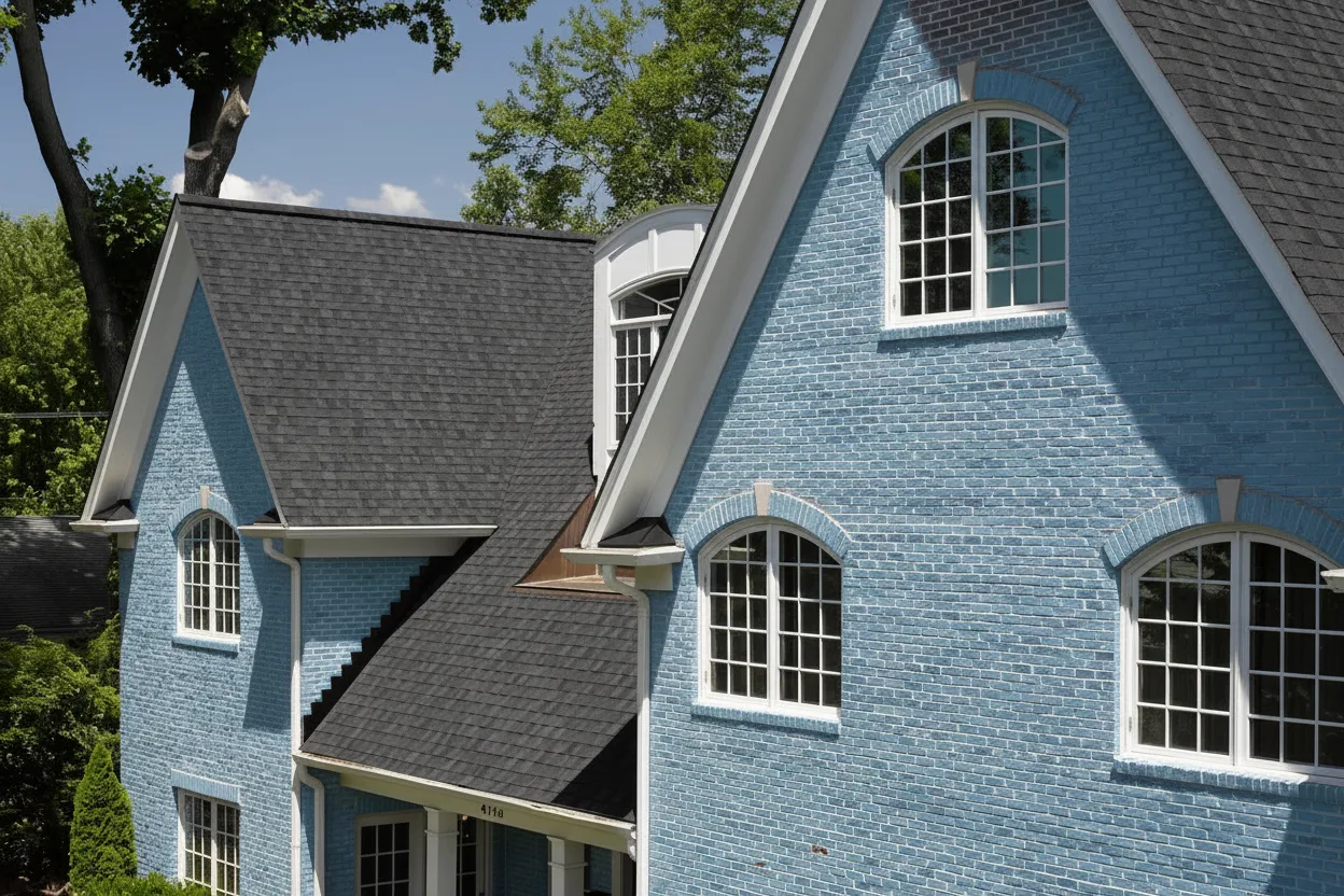 Light Blue house with Black roof using Landmark Charcoal Black