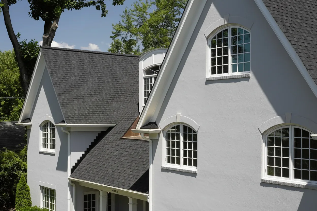 Light Gray house with Black roof using Landmark Charcoal Black
