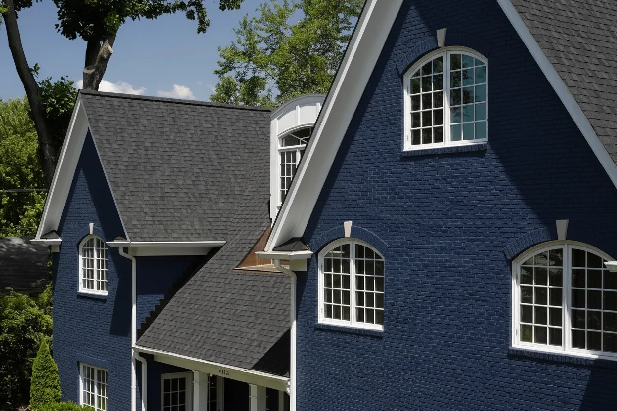 Navy house with Black roof using Landmark Charcoal Black
