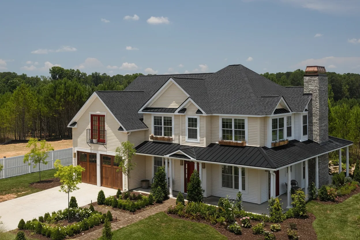Tan house with Black roof using Landmark Pro Cinder Black