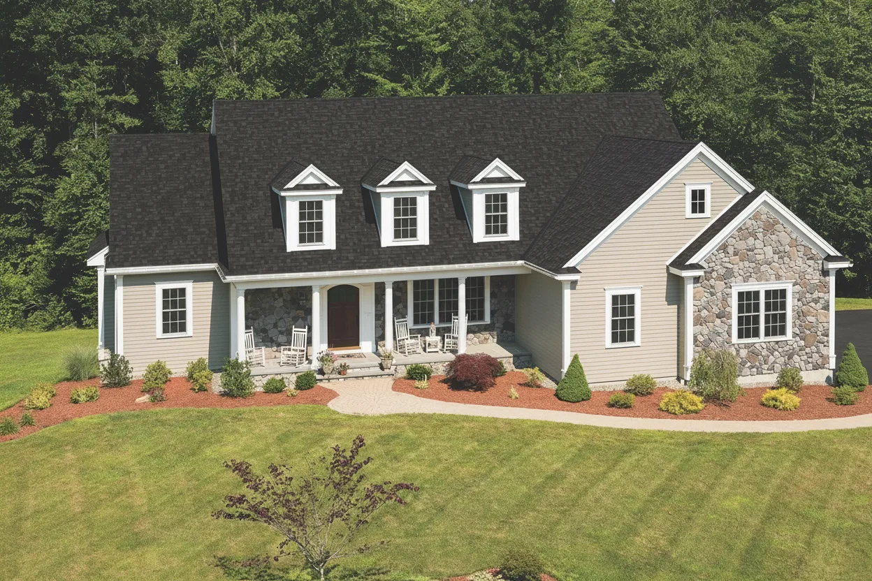 Tan house with Black roof using Cambridge Dual Black
