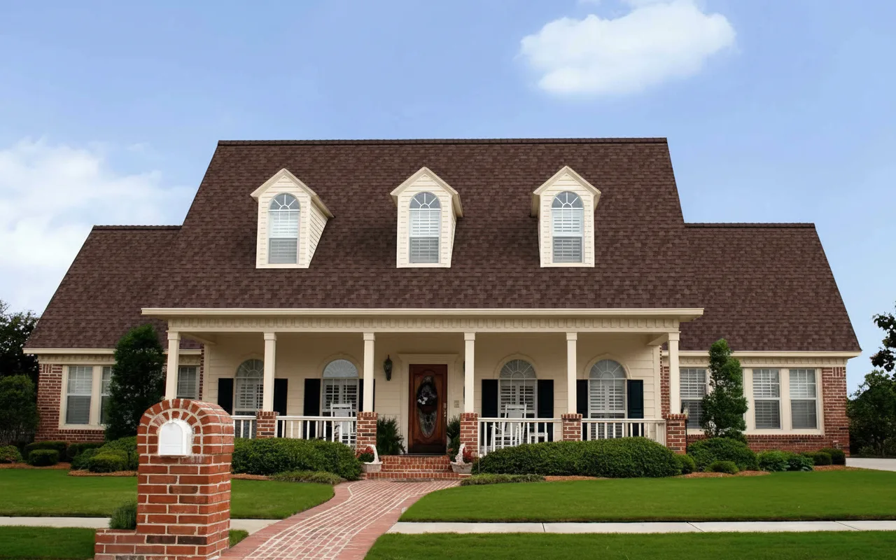 Tan house with Brown roof using Duration Brownwood