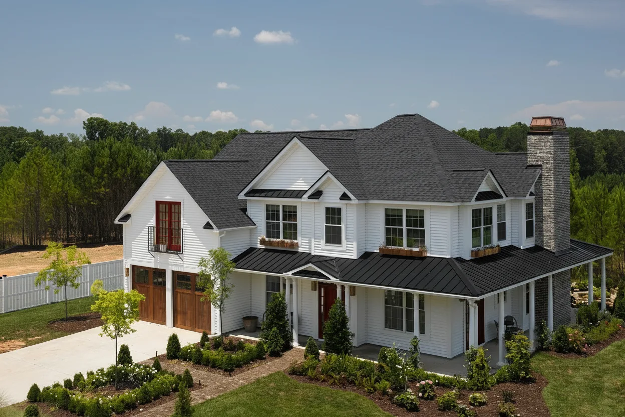 White house with Black roof using Landmark Pro Cinder Black