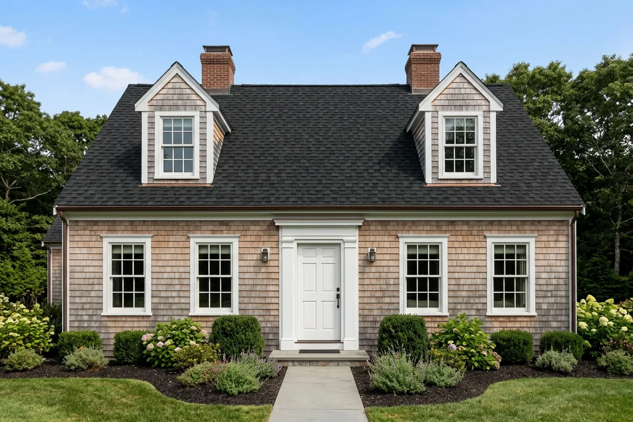 Cape Cod home with Black roof -- IKO Dynasty Granite Black (front)