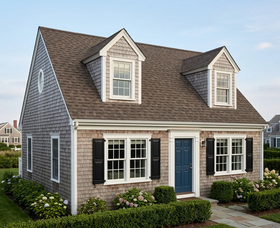 Cape Cod home with Brown roof -- Atlas Pinnacle Pristine WEATHERED SHADOW (left-34)