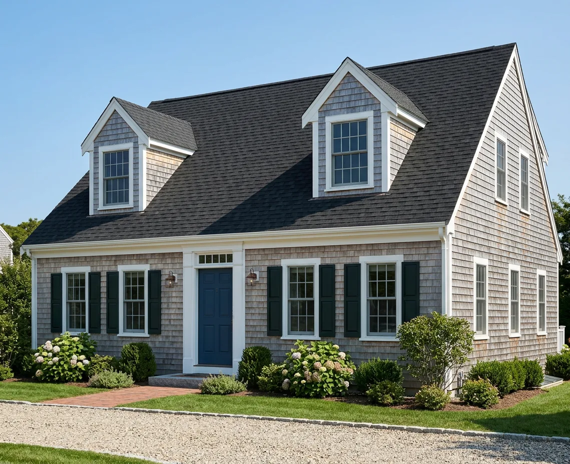 Cape Cod home with Charcoal roof -- Atlas Pinnacle Pristine BLACK SHADOW (right-34)