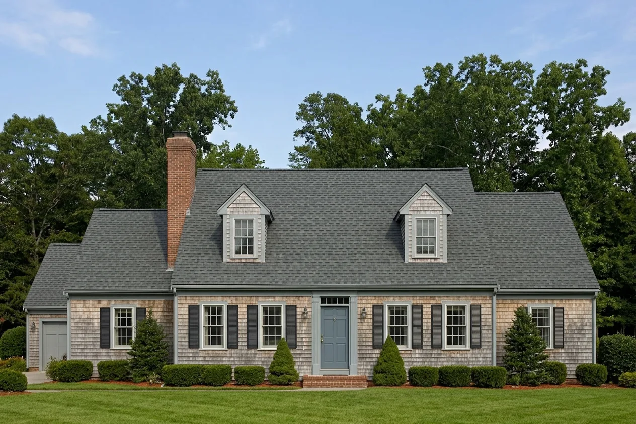 Cape Cod home with Charcoal roof -- CertainTeed Landmark Colonial Slate (front)