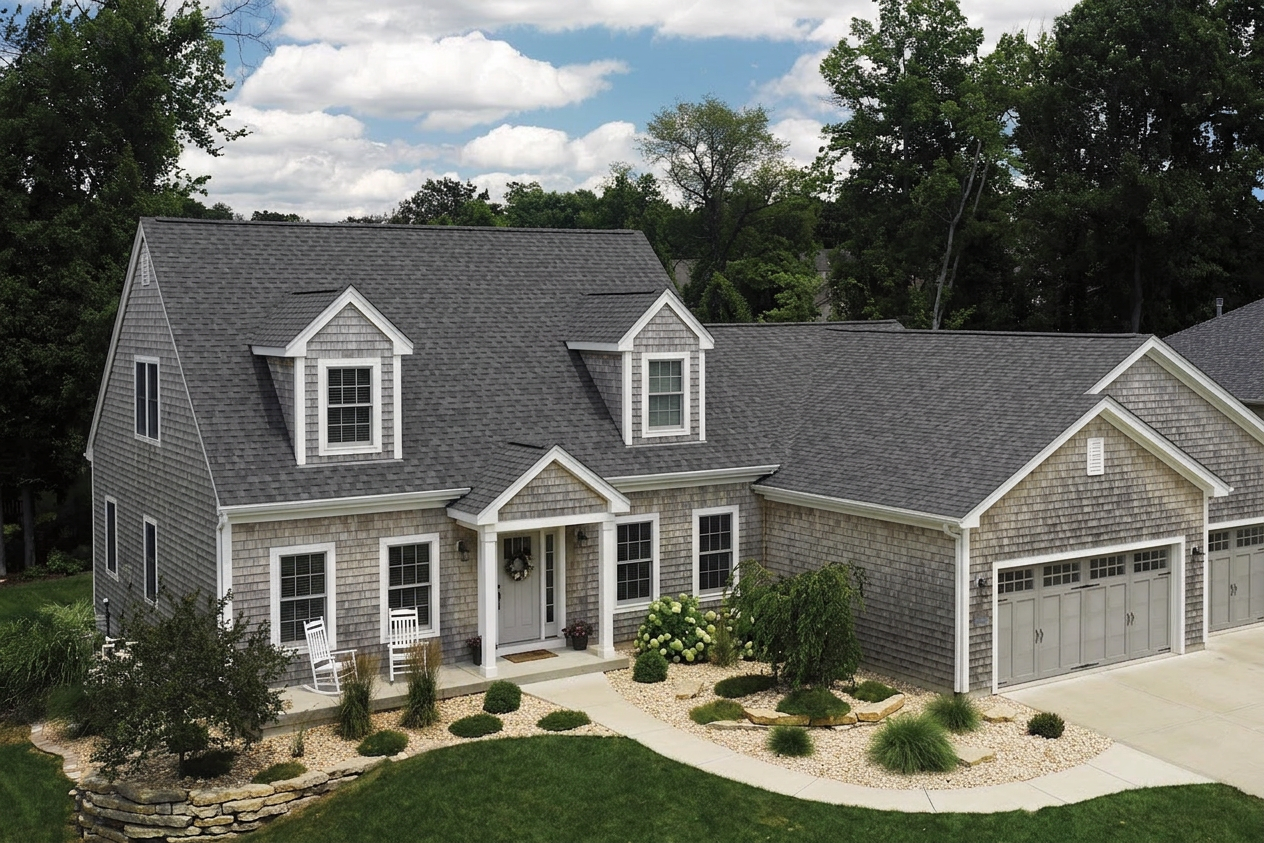 Cape Cod home with Charcoal roof -- CertainTeed Landmark Pro Max Def Colonial Slate (right-34)