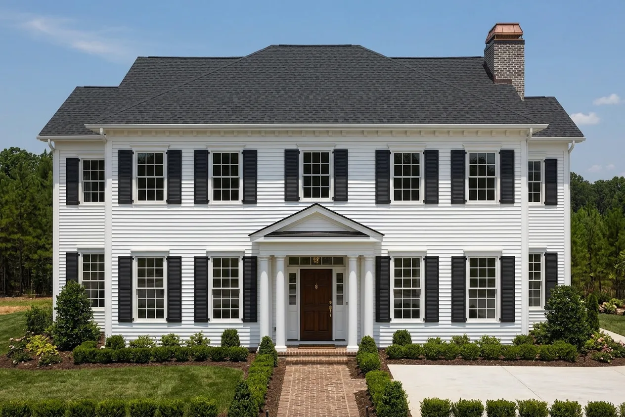 Colonial home with Black roof -- CertainTeed Landmark Pro Cinder Black (front)