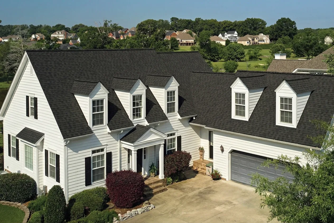 Colonial home with Brown roof -- CertainTeed Landmark Pro Max Def Black Walnut (right-34)