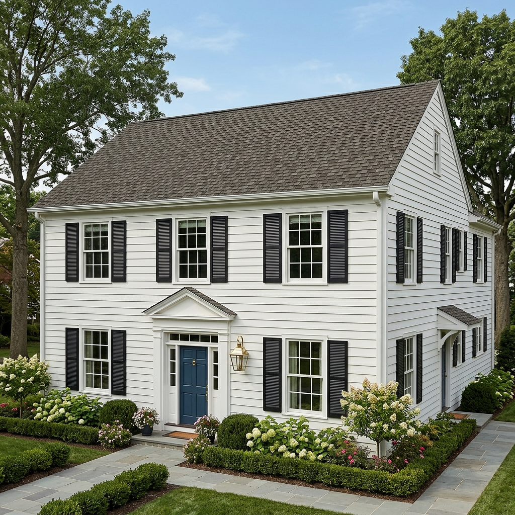 Colonial home with Brown roof -- IKO Royal Estate Harvest Slate (right-34)