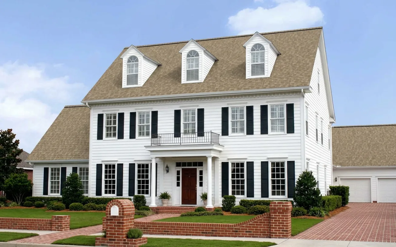 Colonial home with Brown roof -- Owens Corning Duration Sand Castle (right-34)
