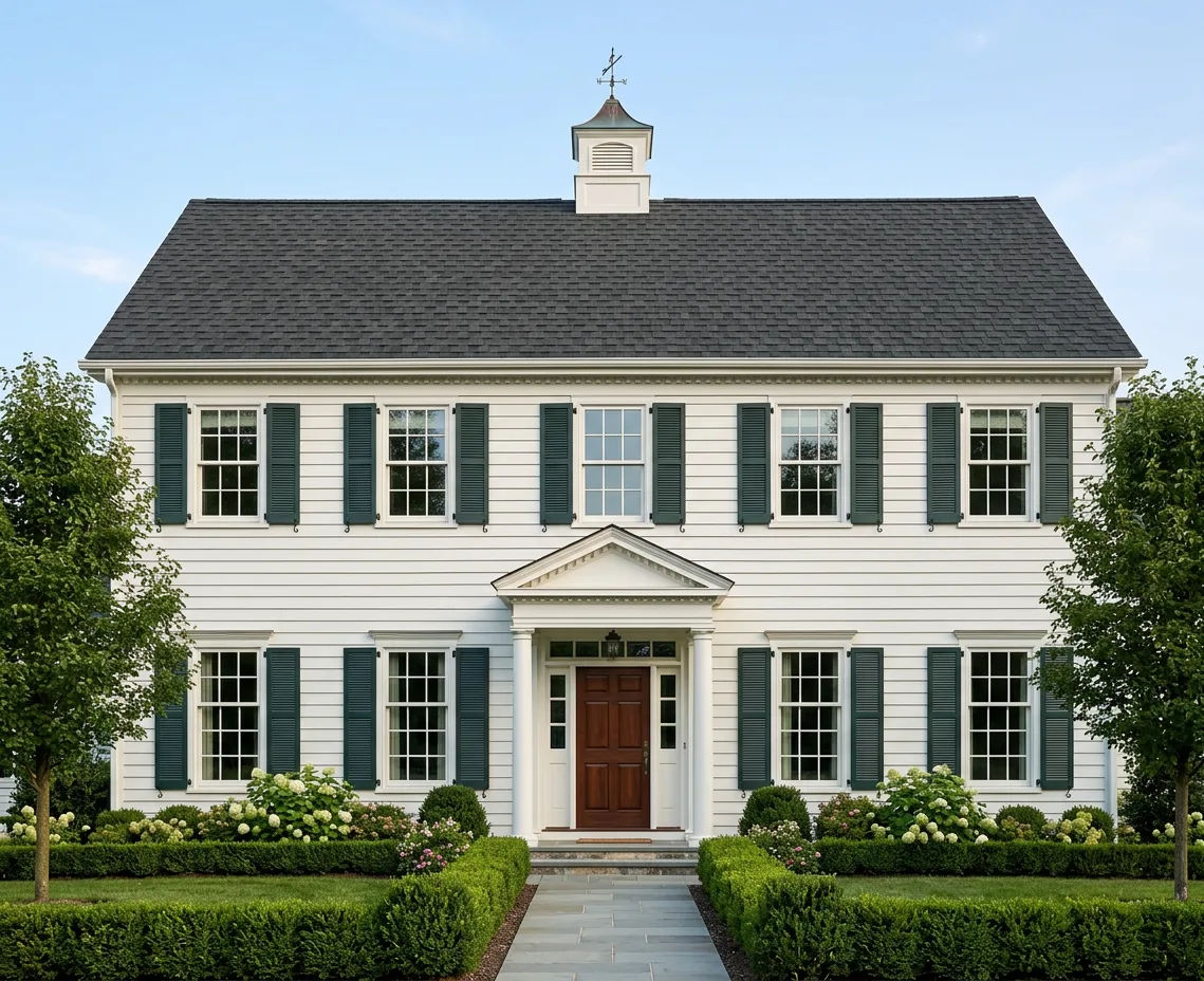 Colonial home with charcoal roof