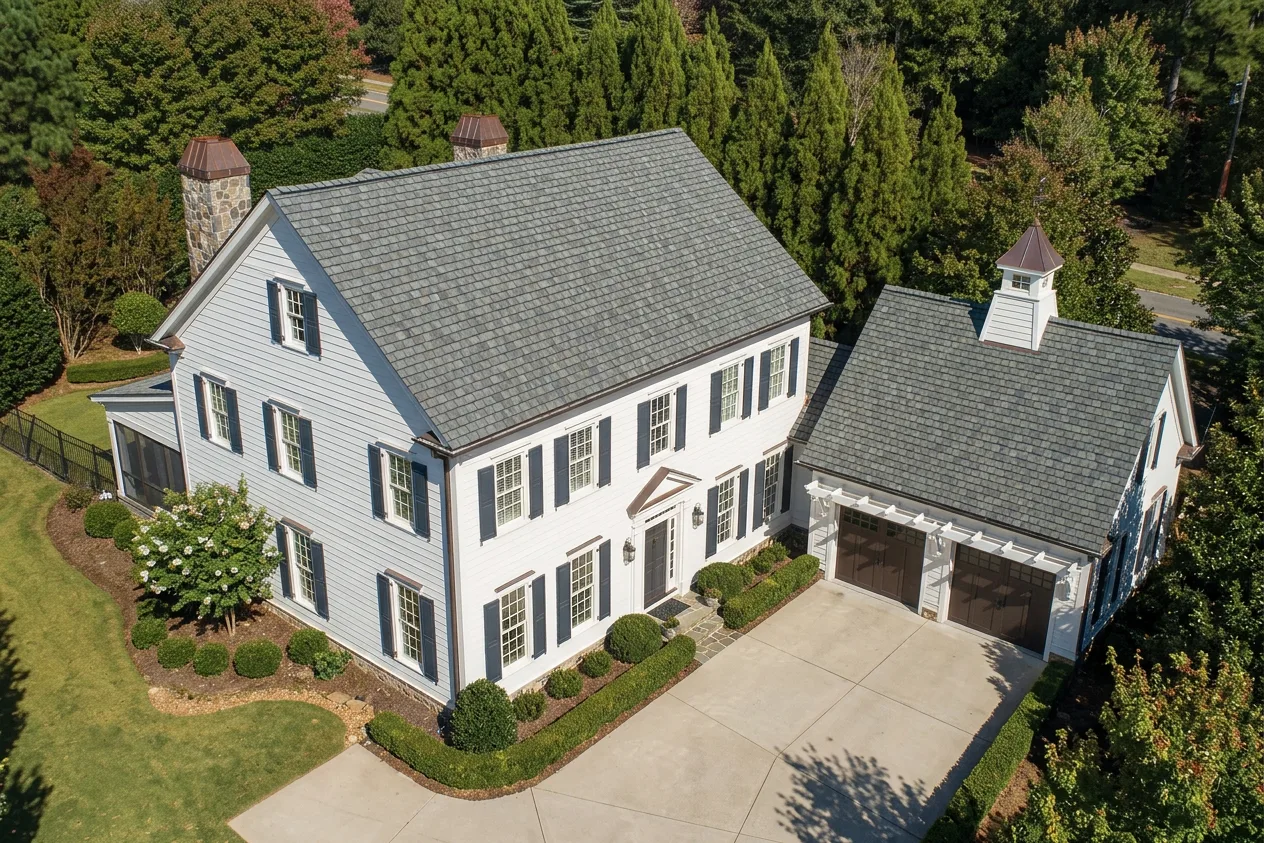 Colonial home with Charcoal roof -- CertainTeed Belmont Stonegate Gray (left-34)