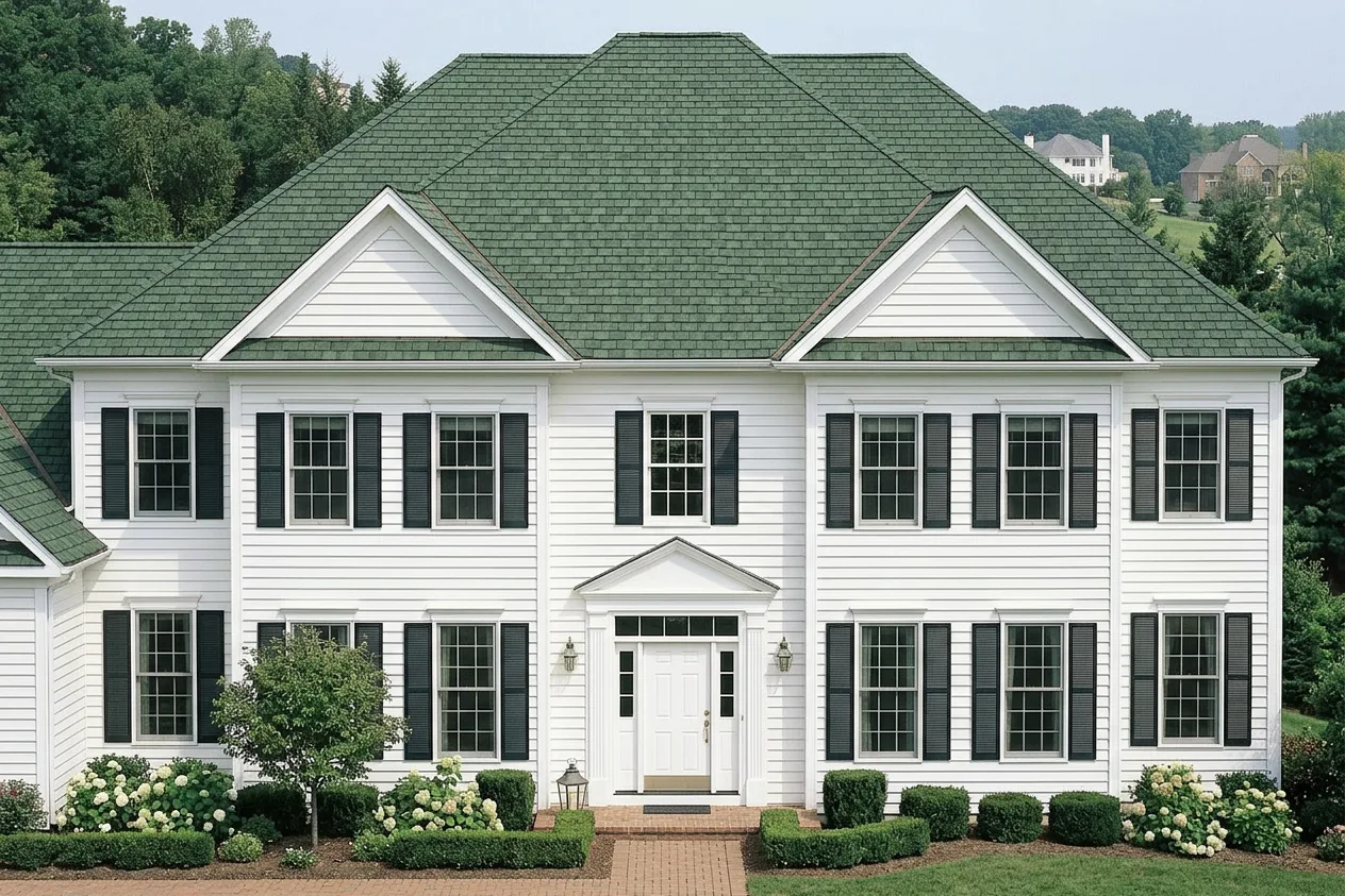 Colonial home with Charcoal roof -- CertainTeed Grand Manor Sherwood Forest (front)