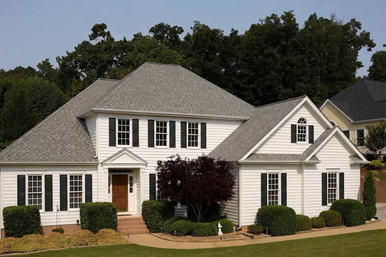 Colonial home with Charcoal roof -- CertainTeed Landmark Cobblestone Gray (right-34)
