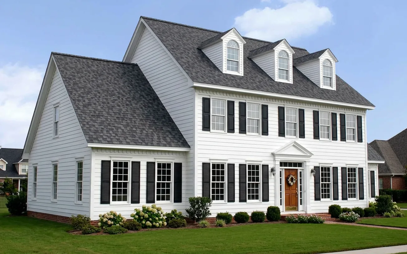 Colonial home with Charcoal roof -- Owens Corning Duration Midnight Plum (left-34)