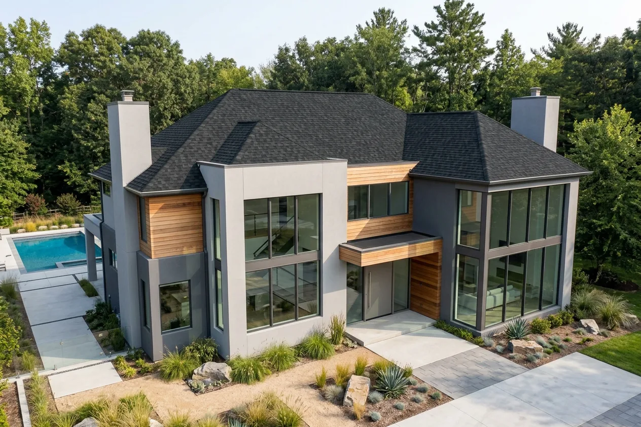 Contemporary home with Black roof -- IKO Dynasty Granite Black (right-34)