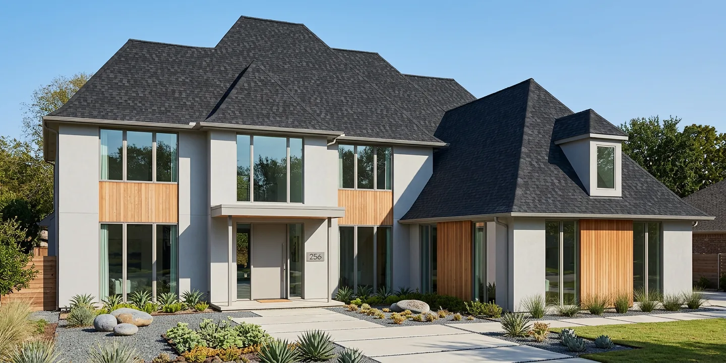 Contemporary home with Black roof -- TAMKO Heritage Rustic Black (right-34)