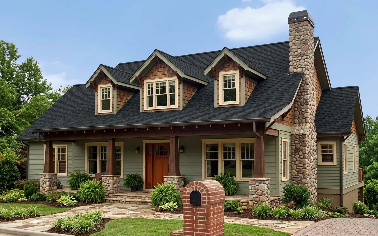 Craftsman home with Black roof -- Owens Corning Duration Onyx Black (right-34)