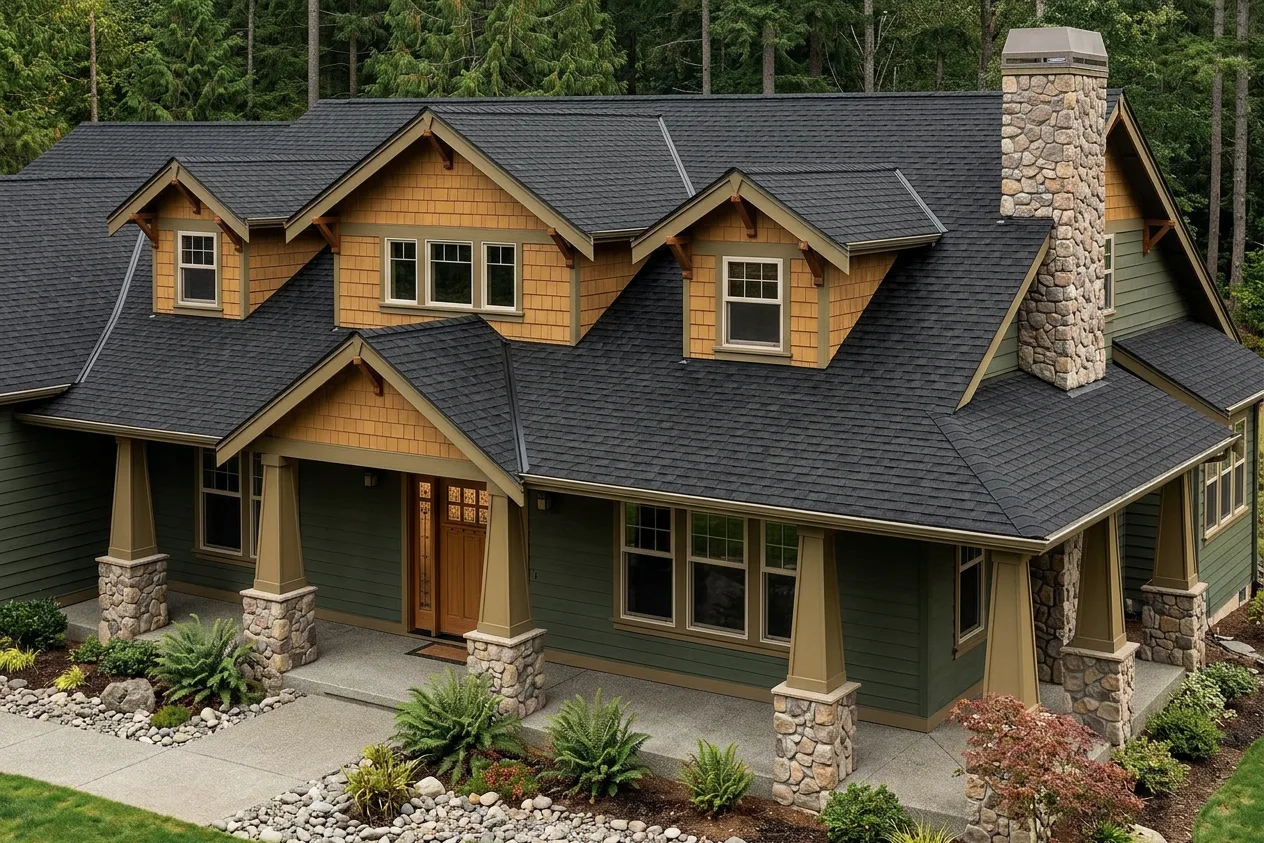 Craftsman home with Brown roof -- CertainTeed Landmark Black Walnut (right-34)
