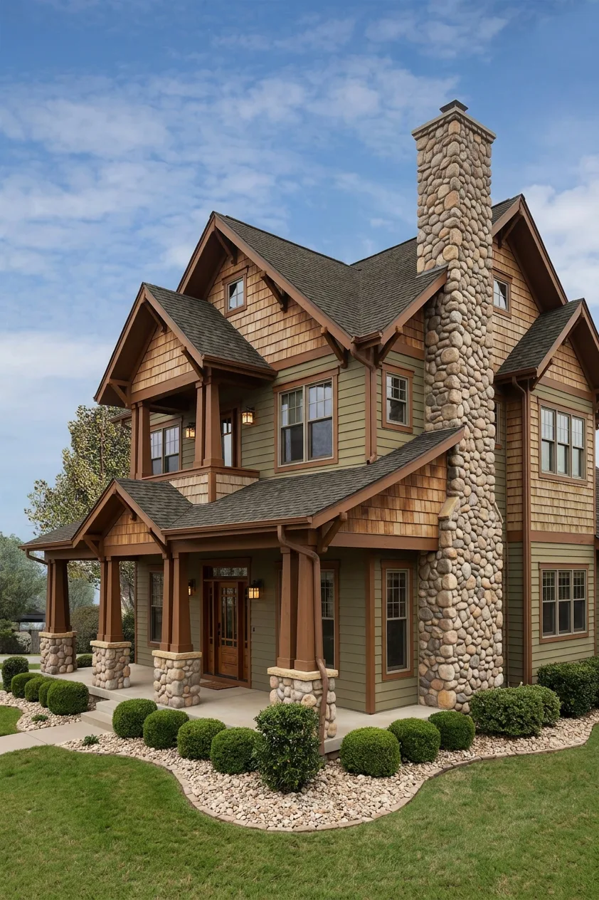 Craftsman home with Brown roof -- IKO Cambridge Weatherwood (right-34)