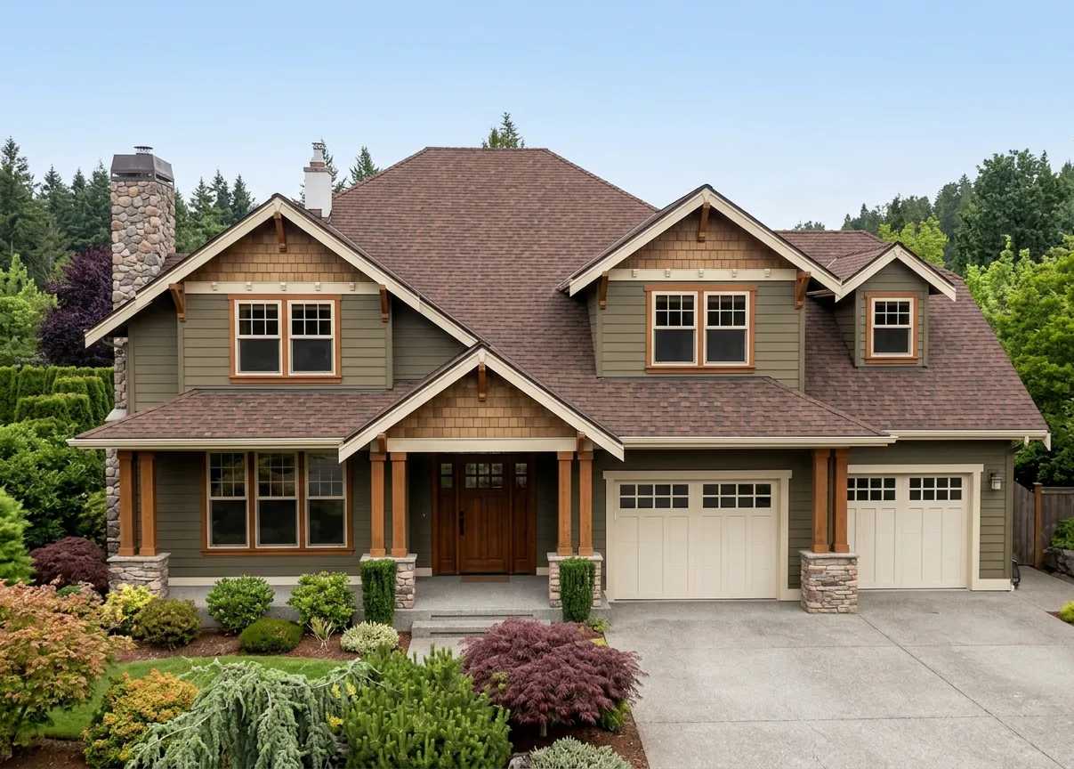 Craftsman home with Brown roof -- Malarkey Legacy Antique Brown (front)