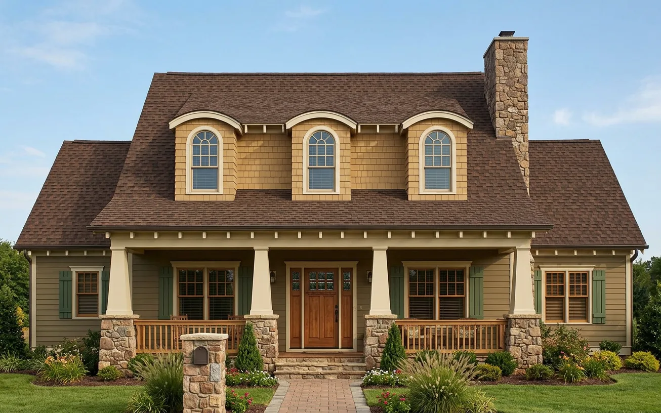 Craftsman home with Brown roof -- Owens Corning Duration Brownwood (front)