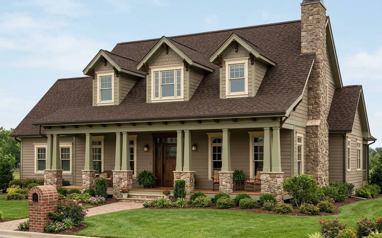 Craftsman home with Brown roof -- Owens Corning Duration Brownwood (right-34)