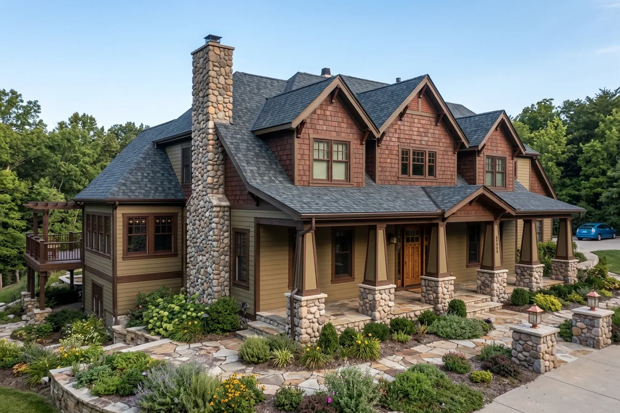 Craftsman home with Charcoal roof -- CertainTeed Belmont Black Granite (left-34)