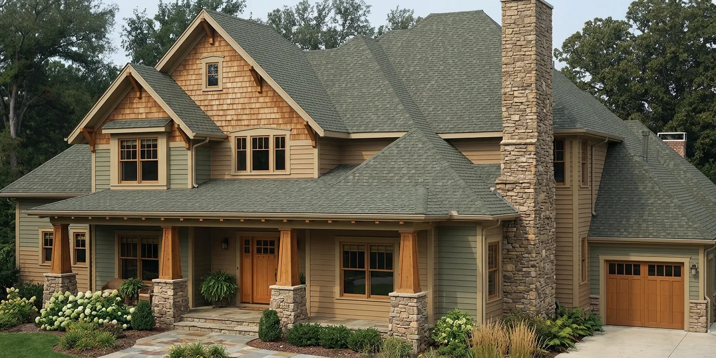Craftsman home with Charcoal roof -- TAMKO Heritage Oxford Grey (right-34)
