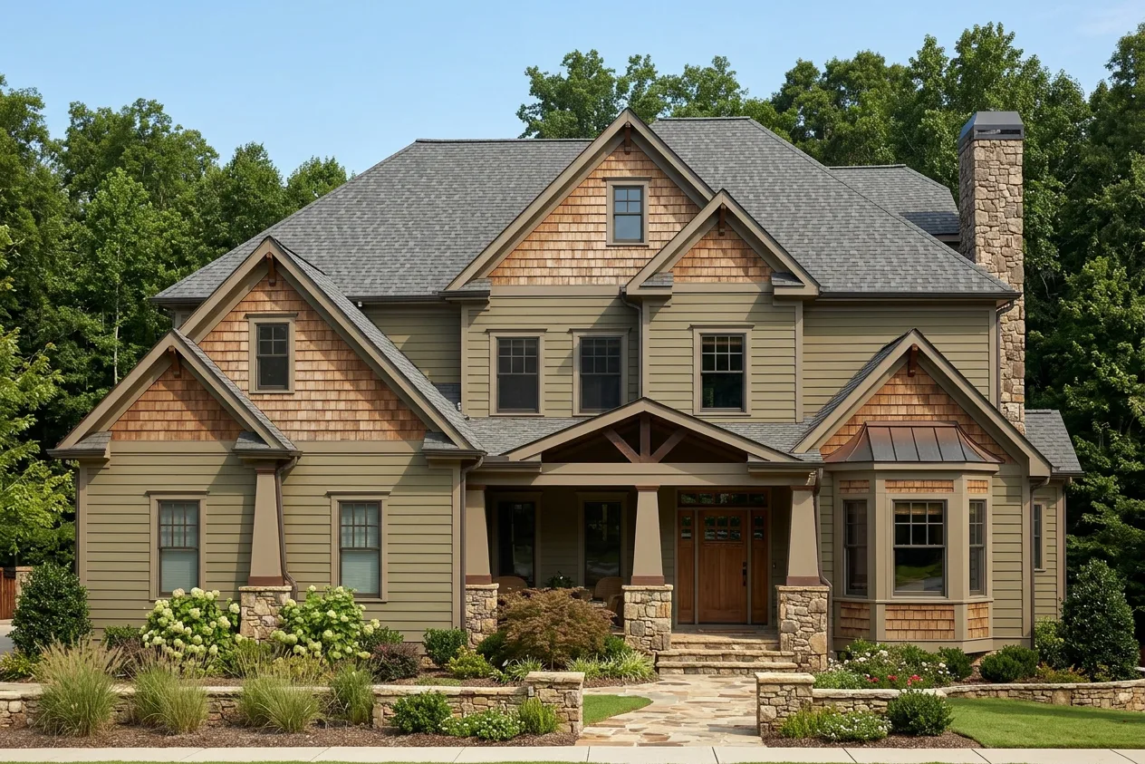 Craftsman home with Weathered Wood roof -- CertainTeed Landmark Driftwood (front)