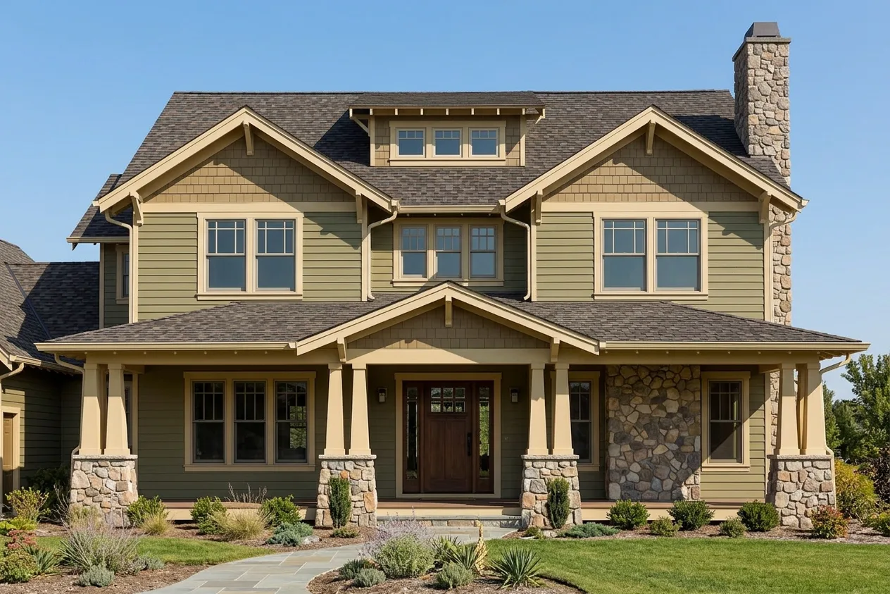 Craftsman home with Weathered Wood roof -- CertainTeed Landmark Pro Max Def Driftwood (front)