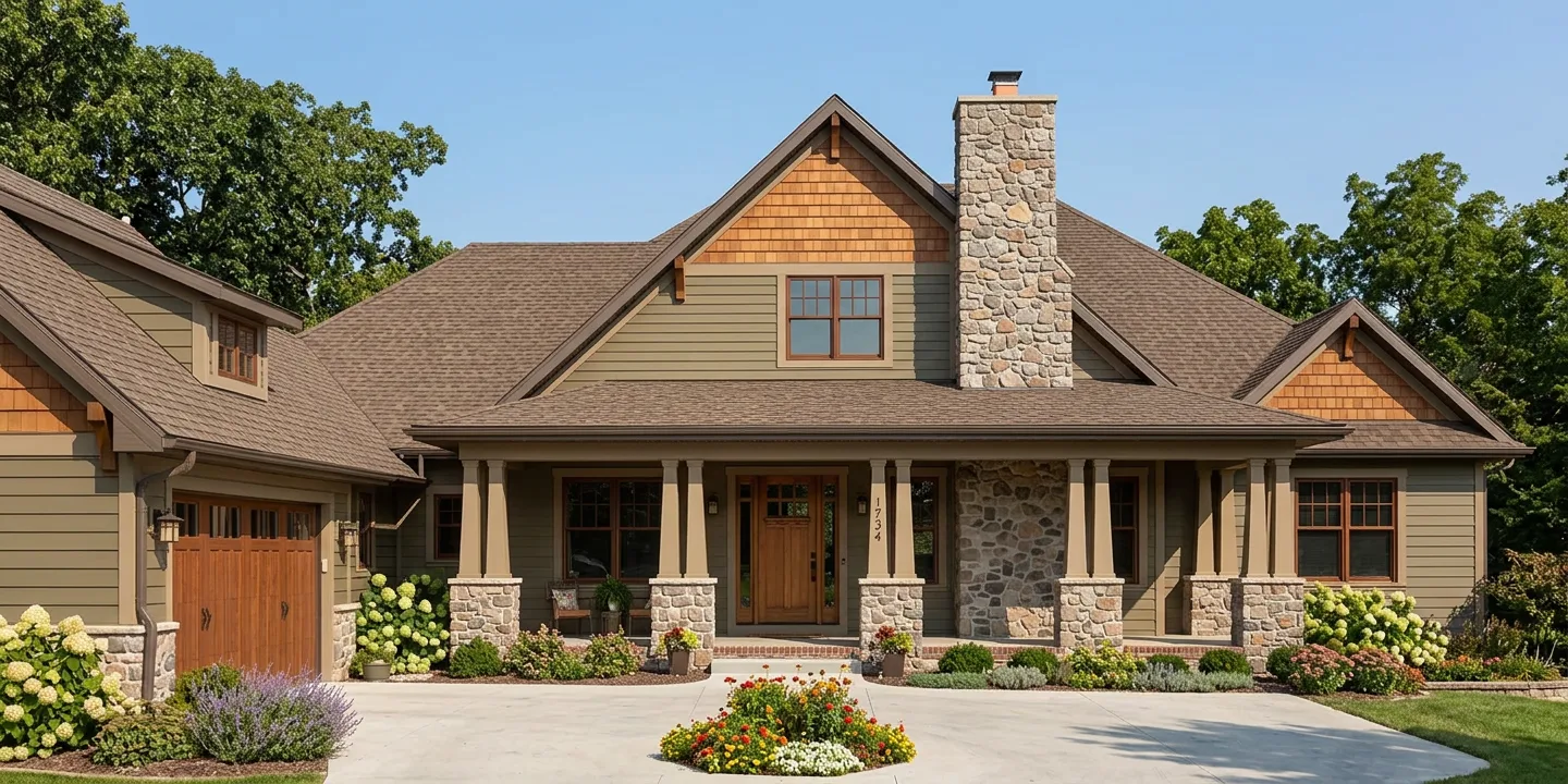 Craftsman home with Weathered Wood roof -- TAMKO Heritage Weathered Wood (front)