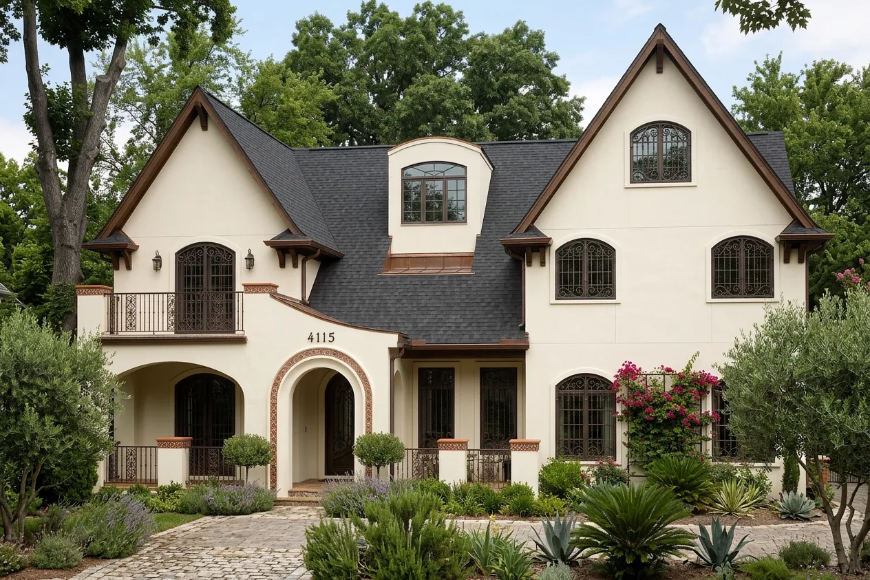 Mediterranean home with black roof