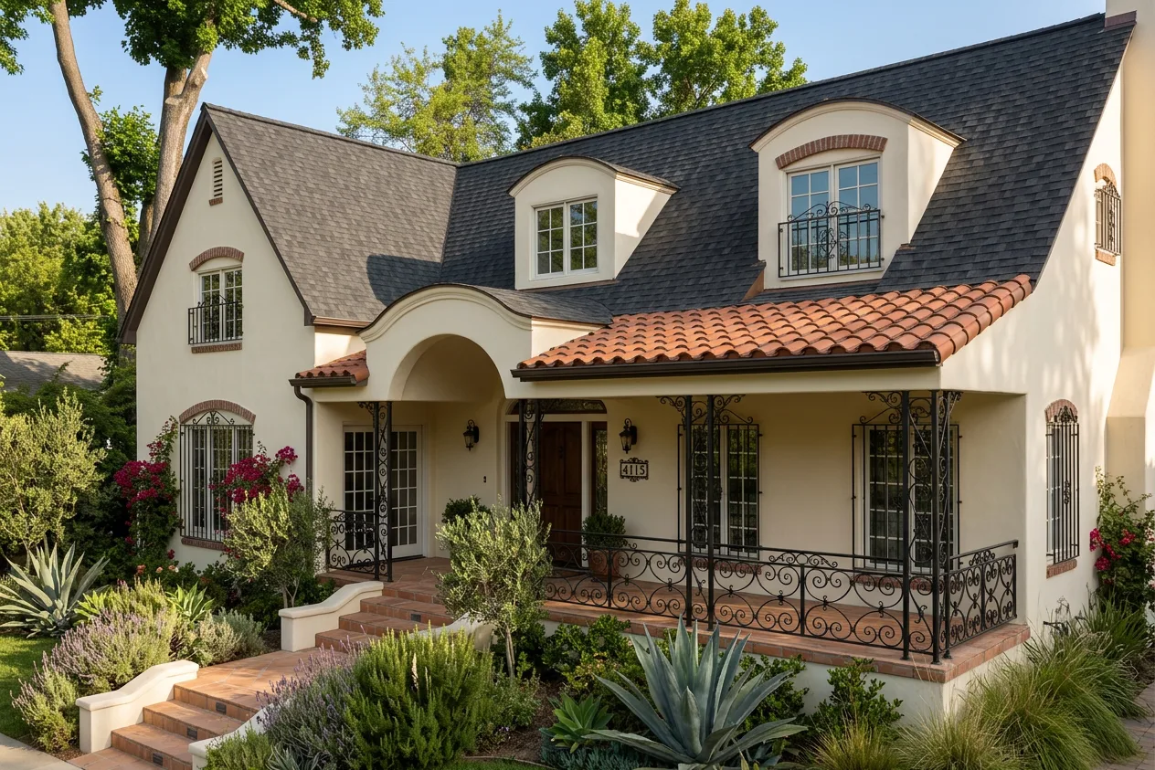 Mediterranean home with Black roof -- CertainTeed Landmark Charcoal Black (left-34)
