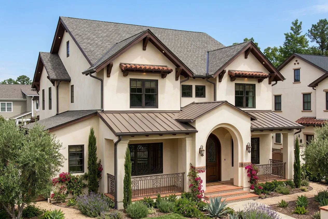 Mediterranean home with Charcoal roof -- CertainTeed Belmont Colonial Slate (left-34)