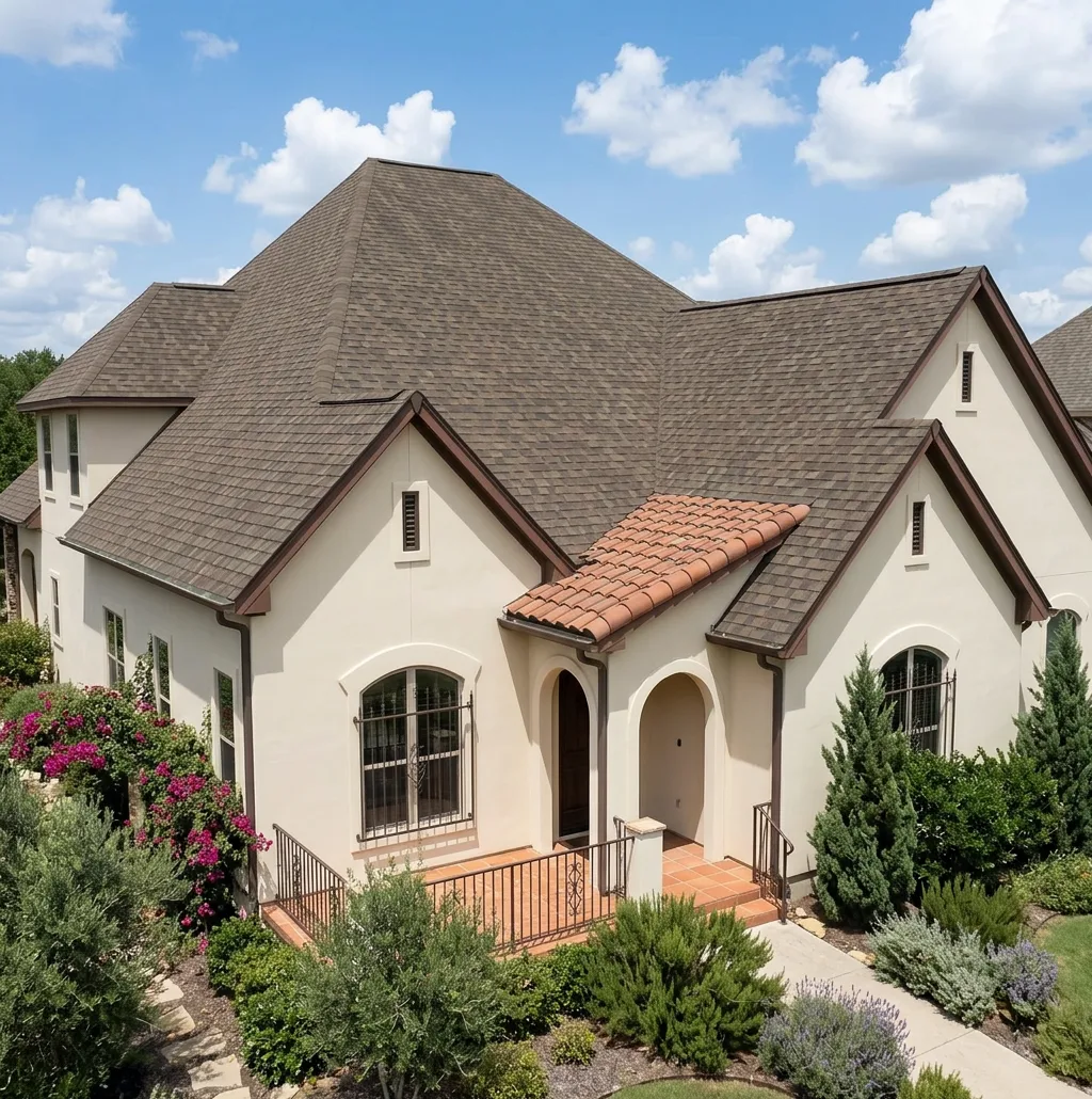 Mediterranean home with Charcoal roof -- IKO Dynasty Cornerstone WWD (left-34)