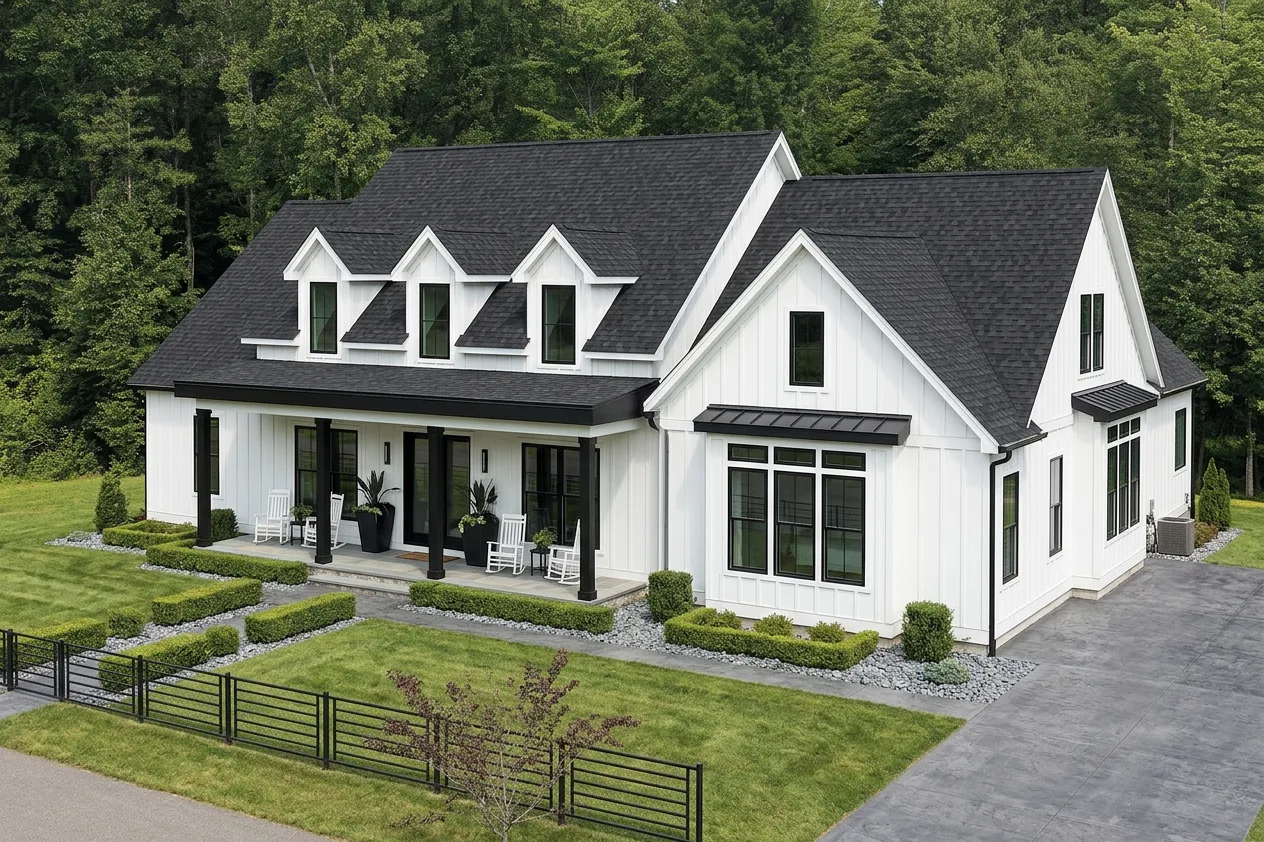 Modern Farmhouse home with Black roof -- IKO Cambridge Dual Black (right-34)