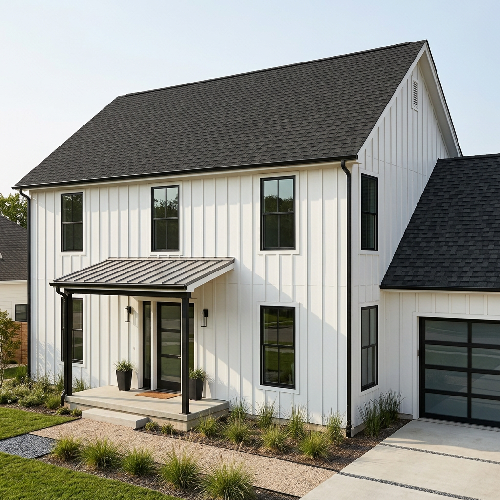 Modern Farmhouse home with Black roof -- IKO Royal Estate Shadow Slate (right-34)