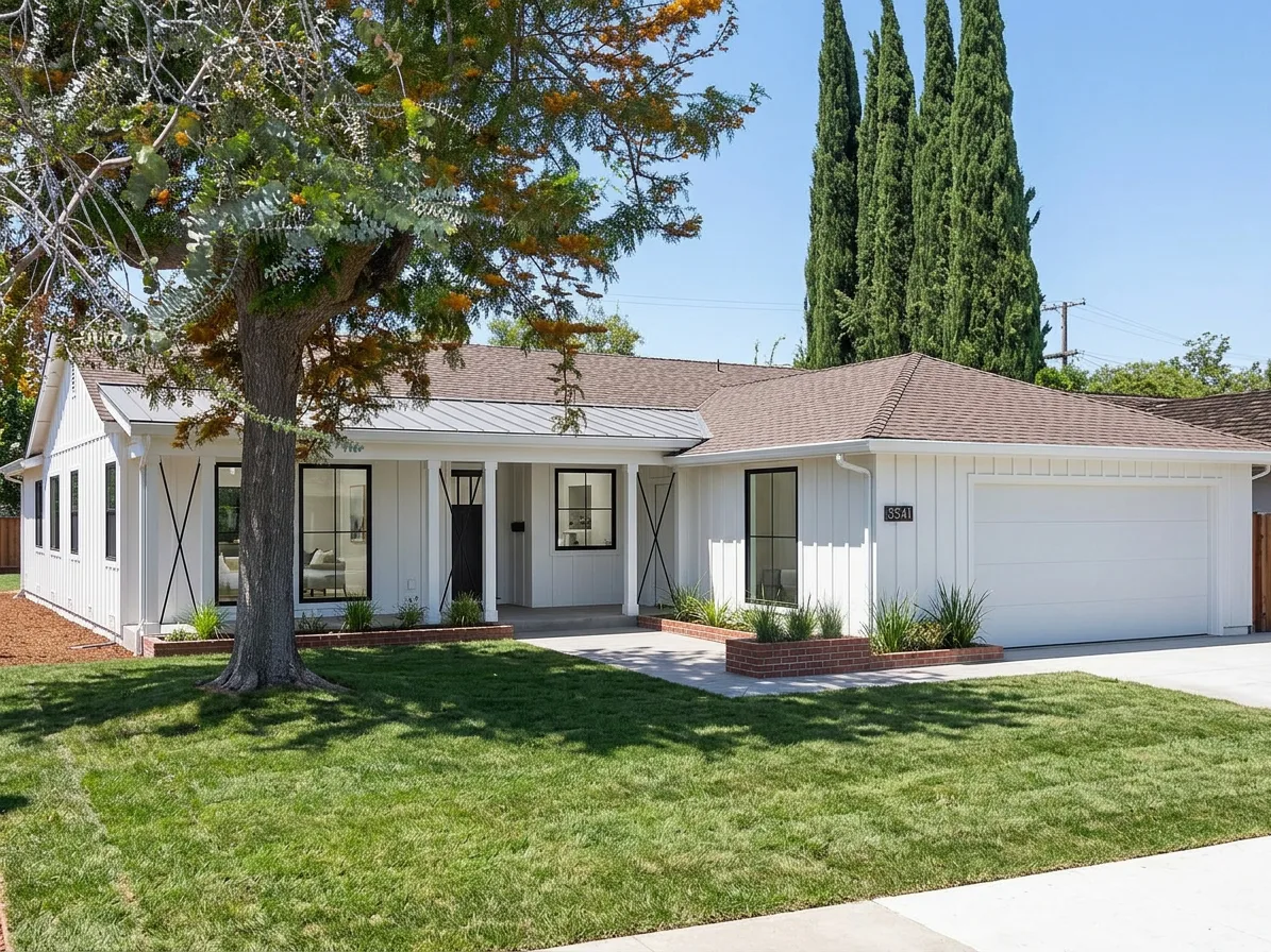 Modern Farmhouse home with Brown roof -- CertainTeed Landmark Heather Blend (left-34)