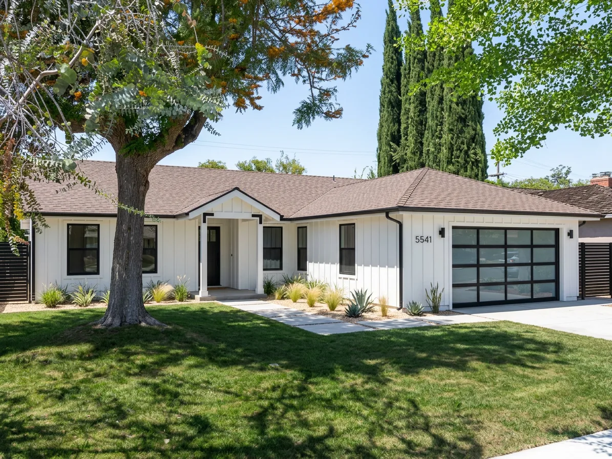 Modern Farmhouse home with Brown roof -- CertainTeed Landmark Heather Blend (right-34)
