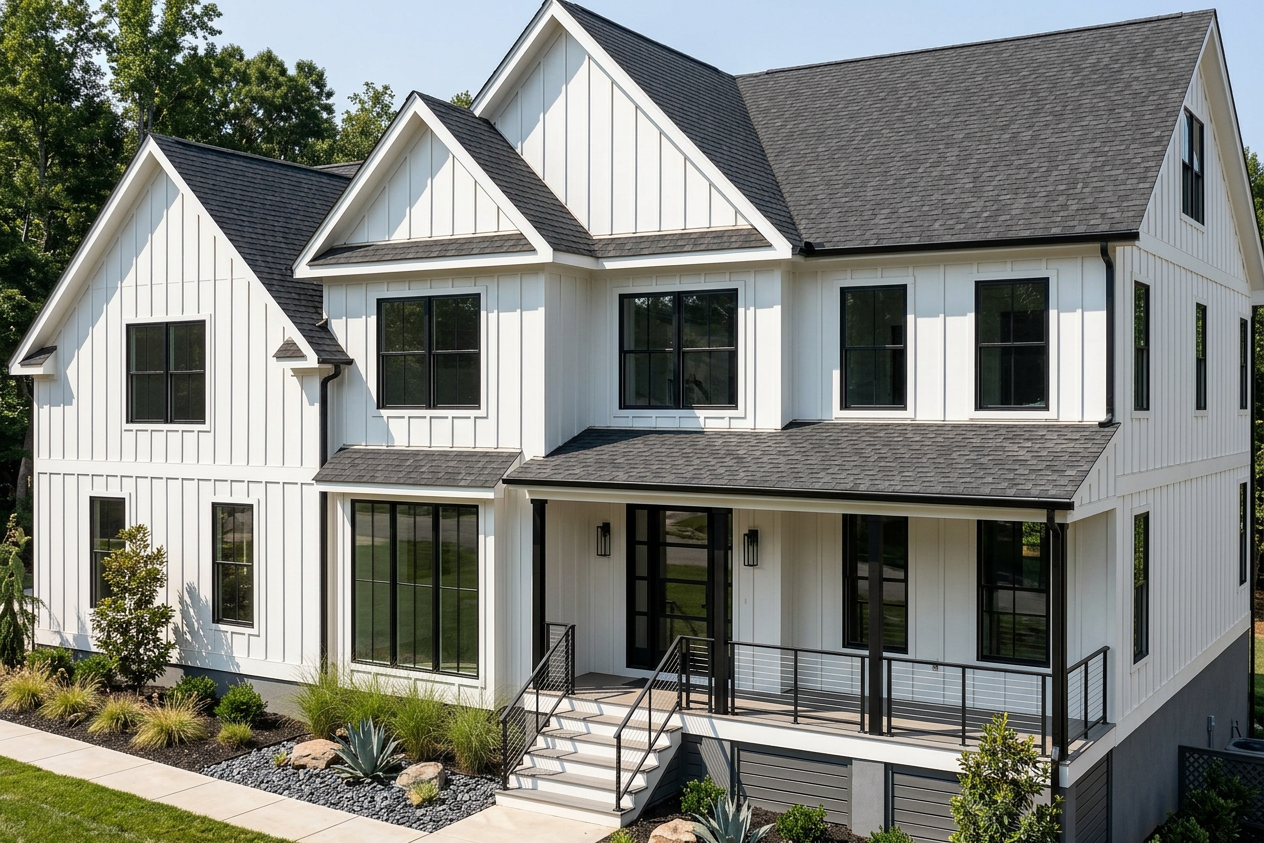 Modern Farmhouse home with Brown roof -- CertainTeed Landmark Pro Max Def Espresso (right-34)