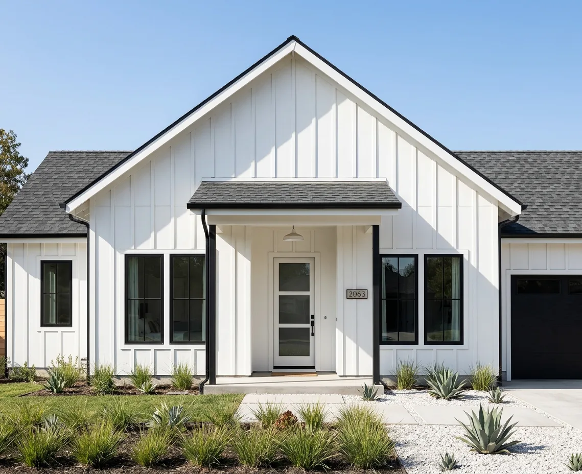 Modern Farmhouse home with charcoal roof
