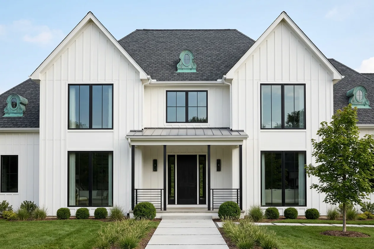 Modern Farmhouse home with Charcoal roof -- CertainTeed Grand Manor Colonial Slate (front)