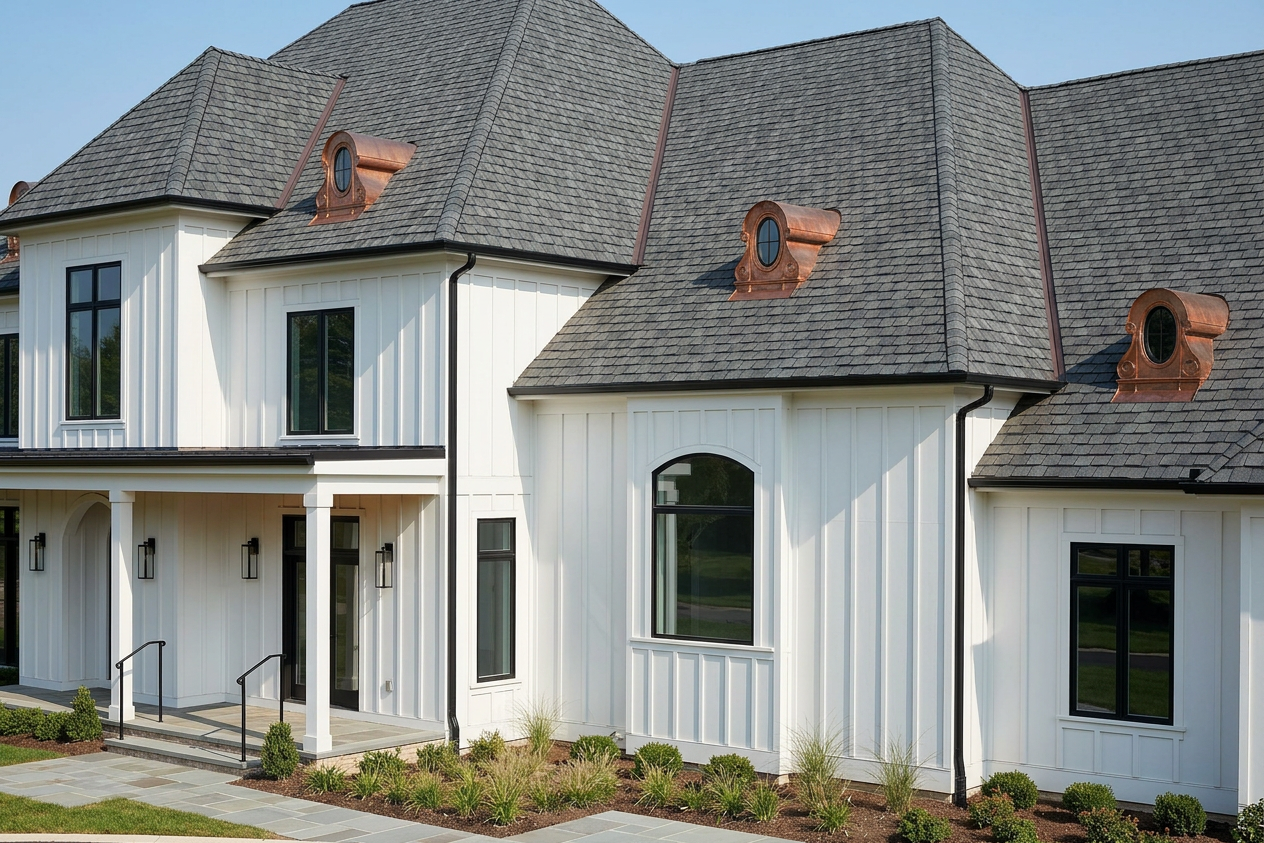 Modern Farmhouse home with Charcoal roof -- CertainTeed Grand Manor Colonial Slate (right-34)