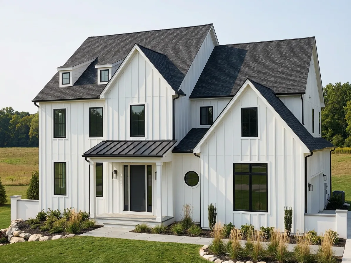 Modern Farmhouse home with Charcoal roof -- IKO Cambridge Harvard Slate (right-34)